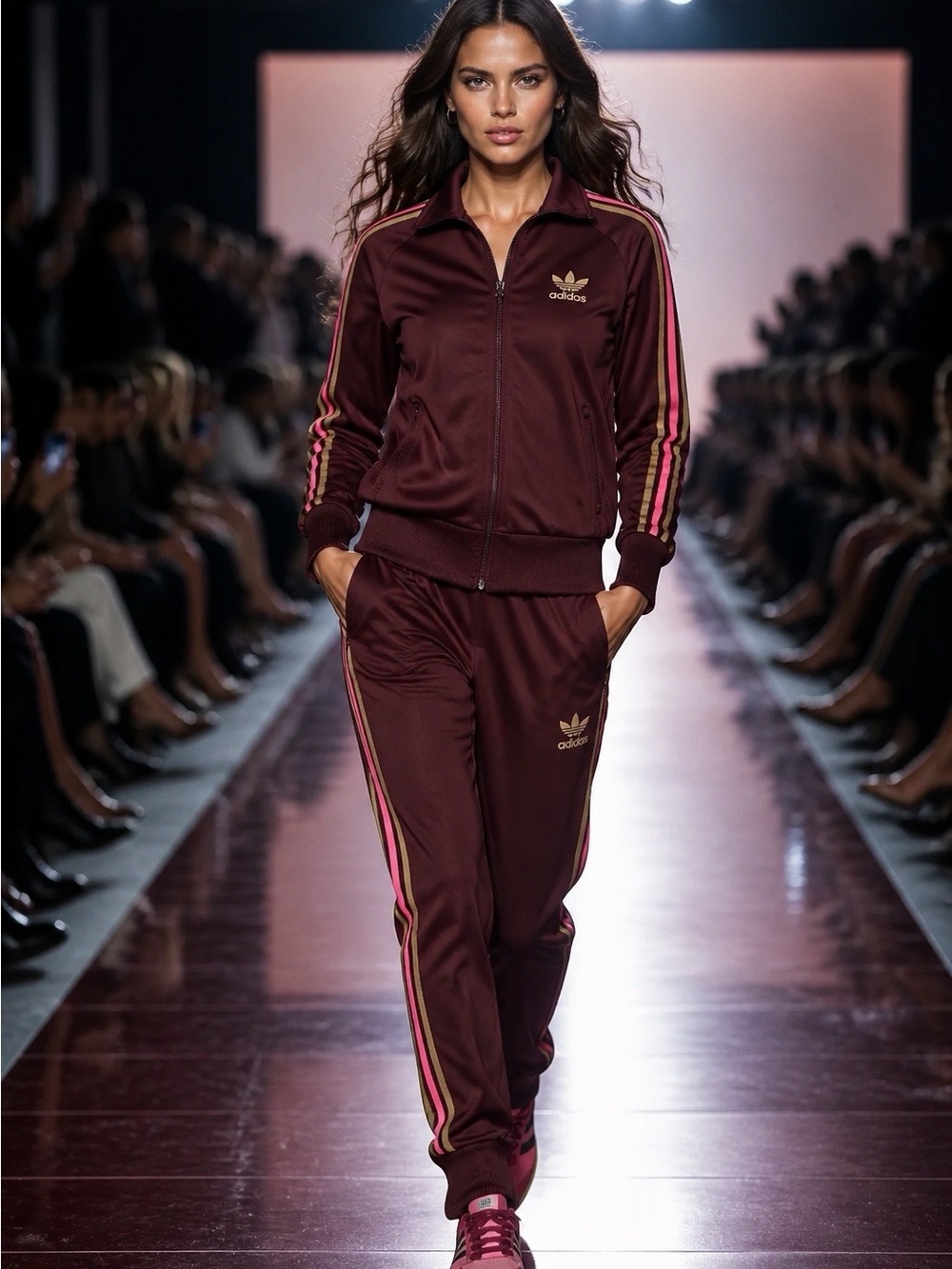 adidas Women's Maroon Track Jacket & with Pink and Gold Stripes